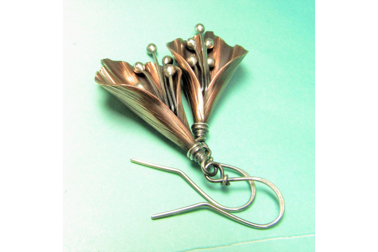 Copper And Sterling Silver Mixed Metal Lily Flower Earrings - Image 1