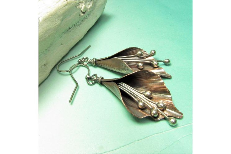 Copper And Sterling Silver Mixed Metal Lily Flower Earrings - Image 3