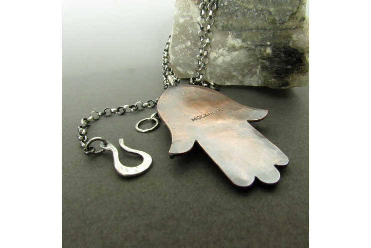 Copper, Silver And Turquoise Hamsa Necklace