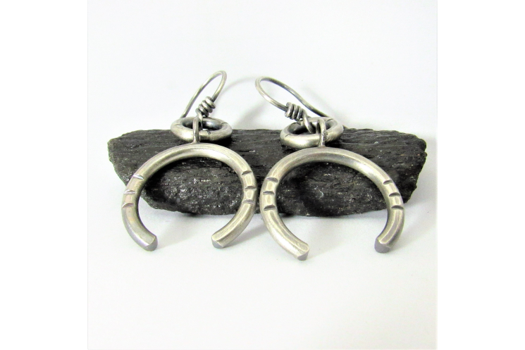 Handcrafted Argentium double circle earrings, chunky design, tribal influence