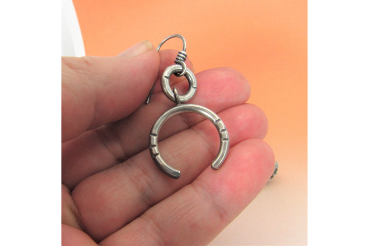 Handcrafted Argentium double circle earrings, chunky design, tribal influence