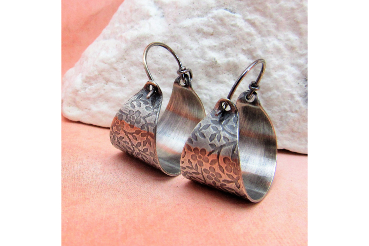 Flower Pattern Sterling Silver Basket Earrings