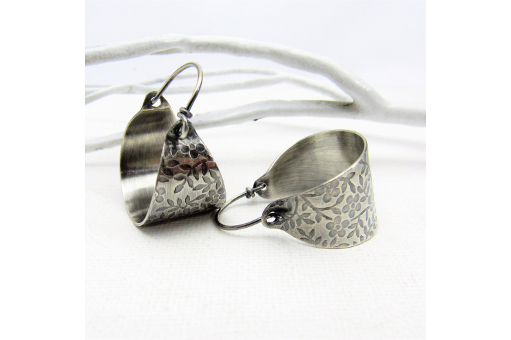 Flower Pattern Sterling Silver Basket Earrings