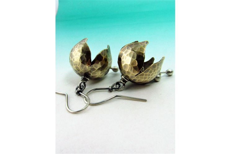Mixed Metal, Nugold And Sterling Silver Tinkling Bell Flower Earrings - Image 2