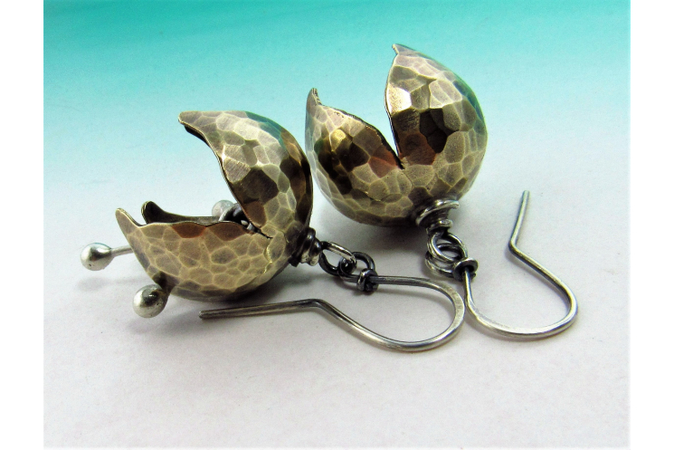 Mixed Metal, Nugold And Sterling Silver Tinkling Bell Flower Earrings - Image 1