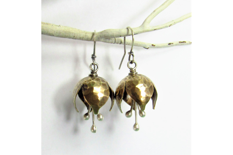 Mixed Metal, Nugold And Sterling Silver Tinkling Bell Flower Earrings - Image 4