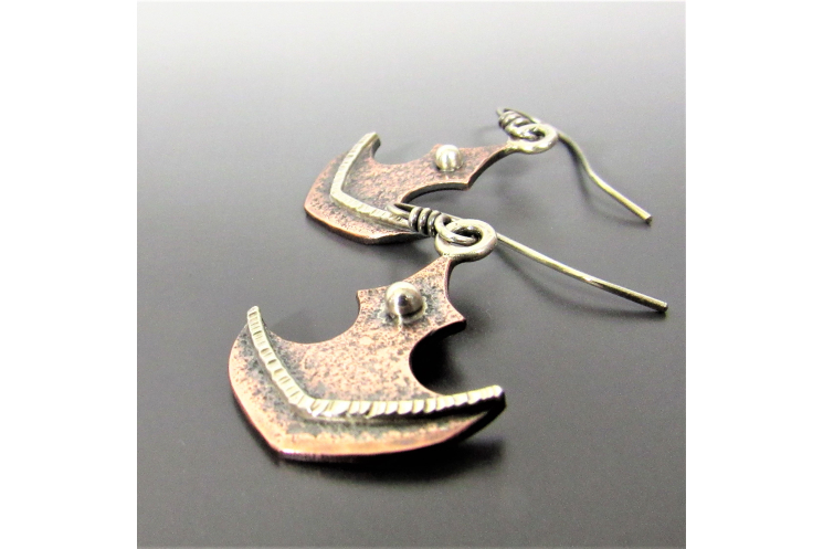 Small copper and argentium silver tribal axe dangle earrings - Image 4