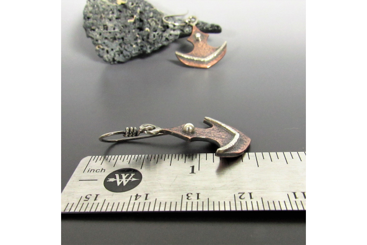 Small copper and argentium silver tribal axe dangle earrings - Image 5