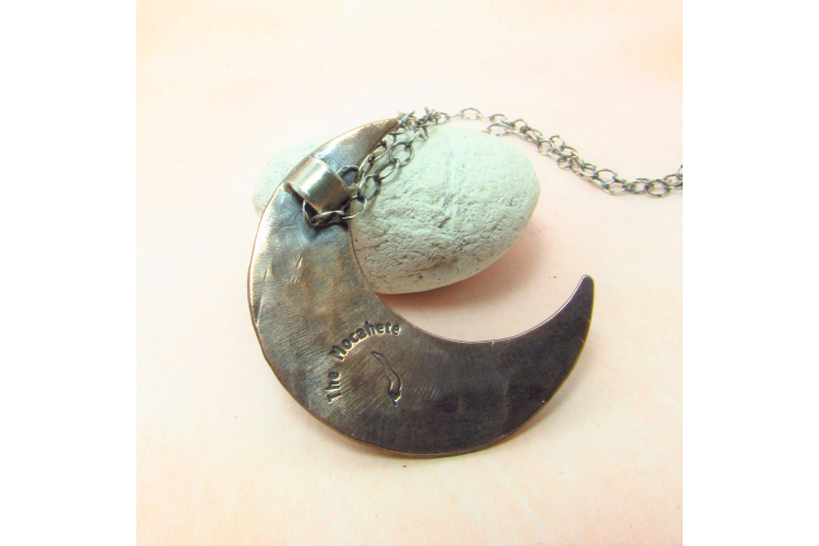 Rustic Copper, Sterling Silver And Rainbow Moonstone Crescent Moon necklace - 5