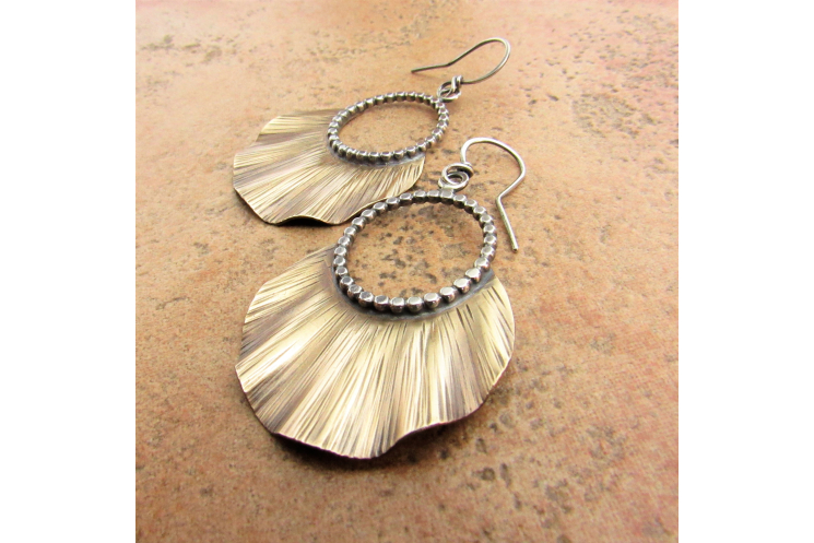 Bronze And Sterling Silver Mixed Metal Ruffle Earrings