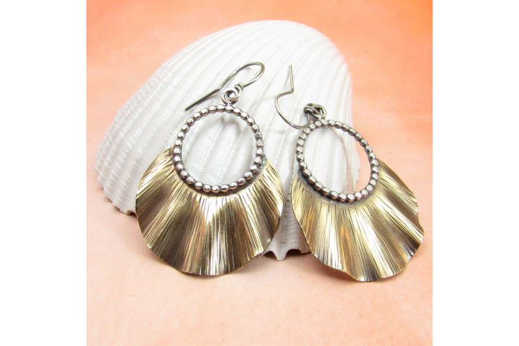 Bronze And Sterling Silver Mixed Metal Ruffle Earrings