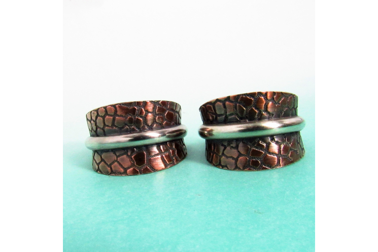 Two Tone Copper And Sterling Silver Basket Hoop Earrings - Image 3
