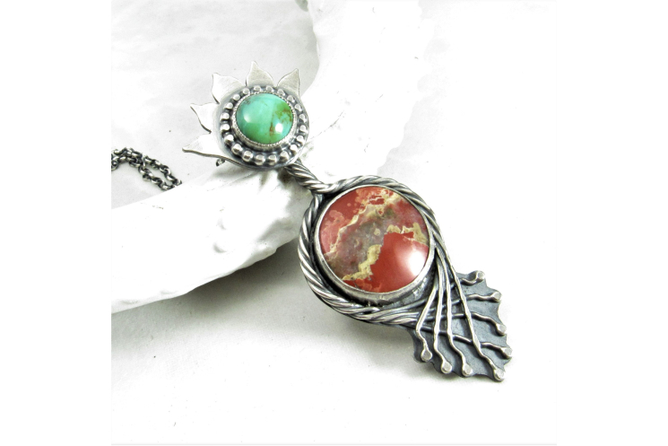 Terra Virgo - One Of A kind Jasper And Turquoise Pendant Necklace