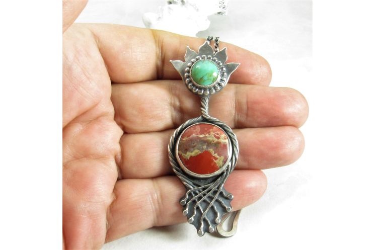 Terra Virgo - One Of A kind Jasper And Turquoise Pendant Necklace