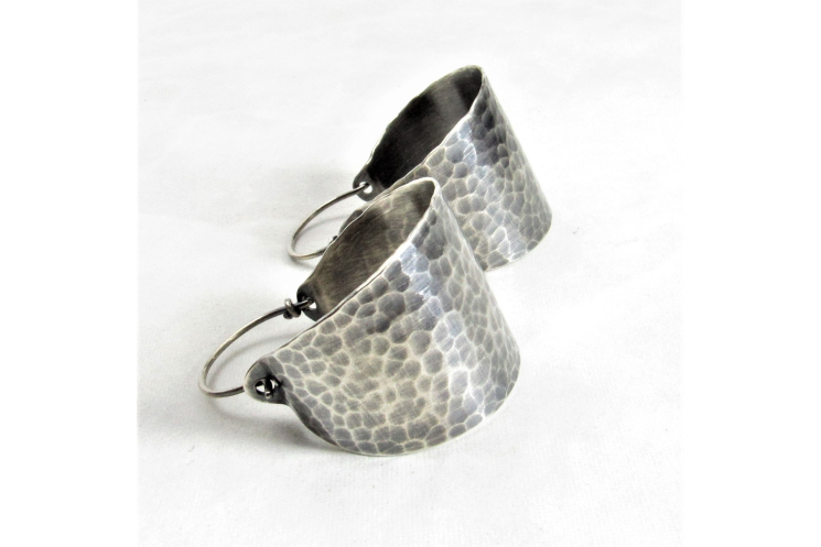 Classic Hammered Sterling Silver Basket Hoop Earrings