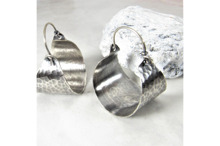 Classic Hammered Sterling Silver Basket Hoop Earrings