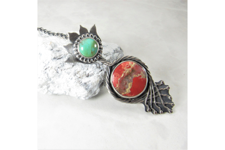 Terra Virgo - One Of A kind Jasper And Turquoise Pendant Necklace