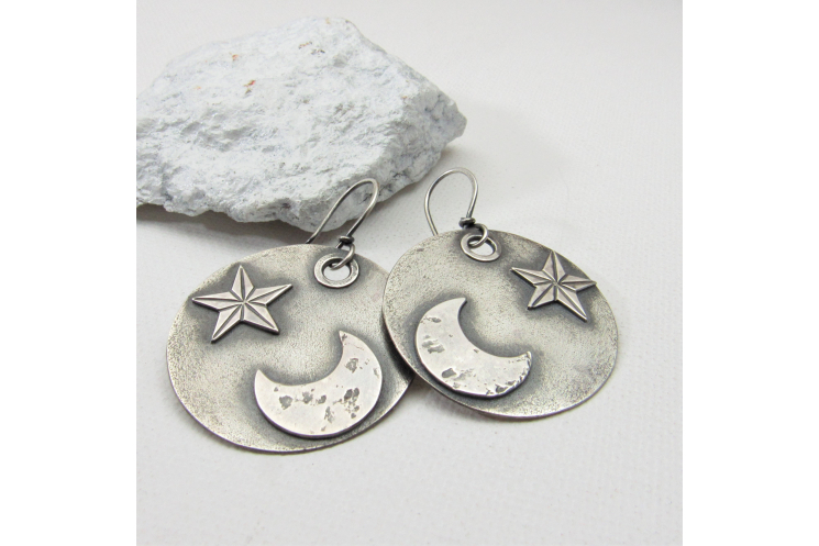 Star And Moon Earrings, Large Celestial Earrings In Argentium Sterling Silver