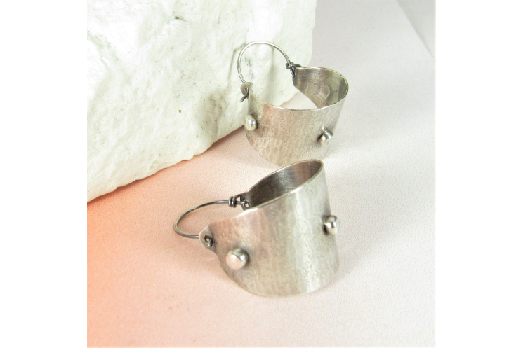 Rustic Sterling Silver Basket Hoop Earrings