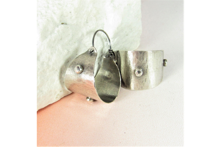 Rustic Sterling Silver Basket Hoop Earrings