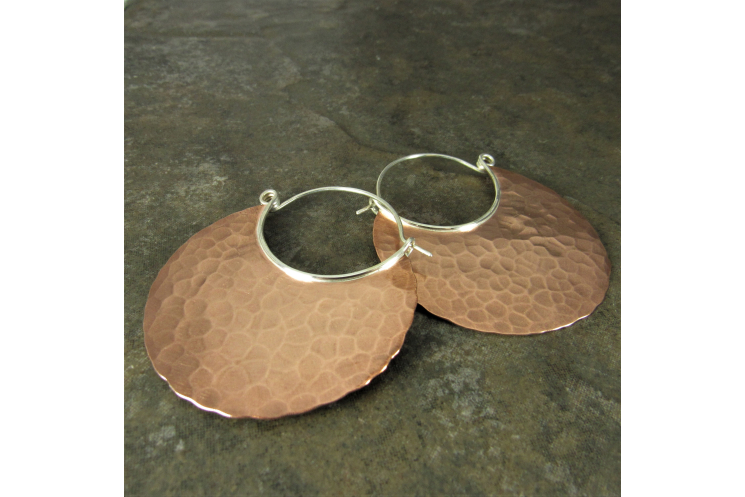 Extra Large Hammered Copper Hoop Earrings