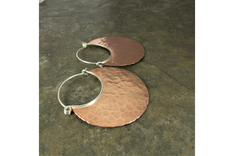 Extra Large Hammered Copper Hoop Earrings