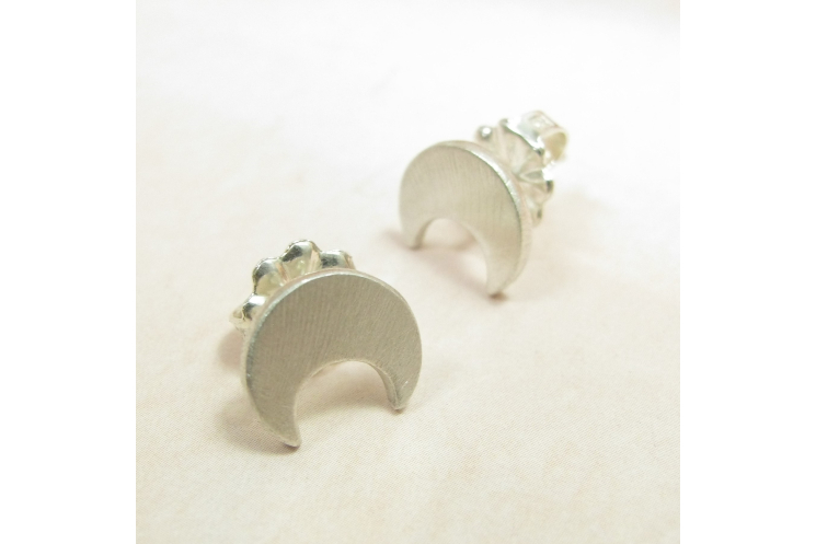 Sterling Silver Crescent Moon Stud Post Back Earrings - Image 4