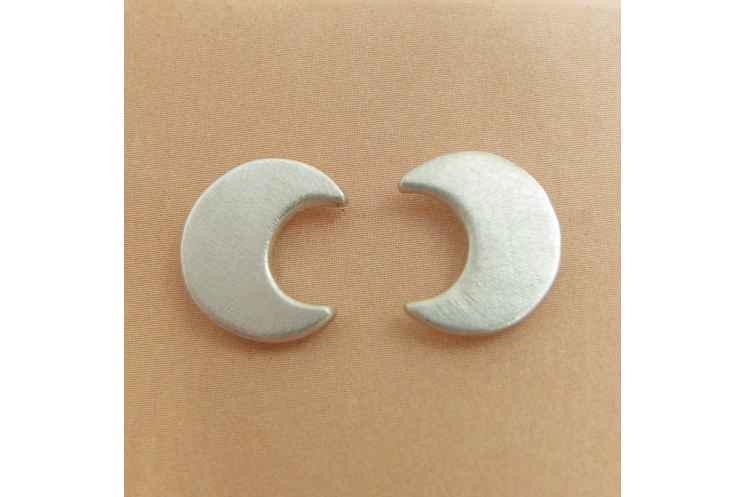 Sterling Silver Crescent Moon Stud Post Back Earrings - Image 2