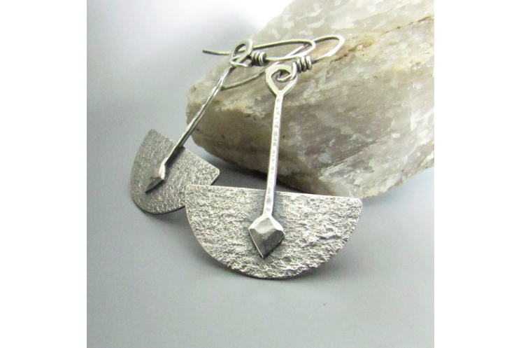 Argentium Sterling Silver Half Circle Tribal Earrings