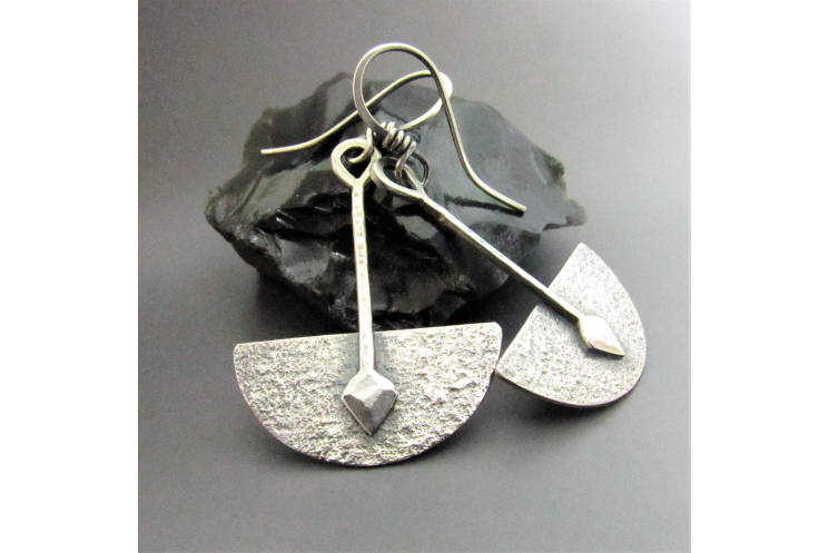 Argentium Sterling Silver Half Circle Tribal Earrings