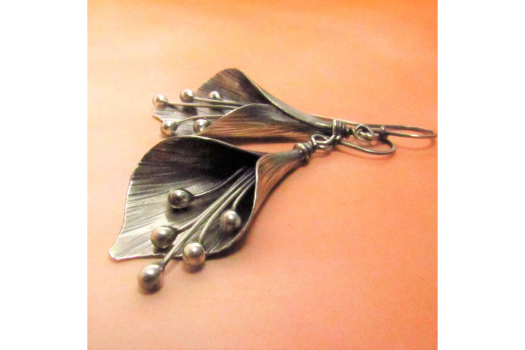 Large Argentium Sterling Silver Lily Earrings - 2