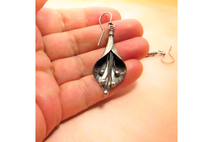 Large Argentium Sterling Silver Lily Earrings - 5