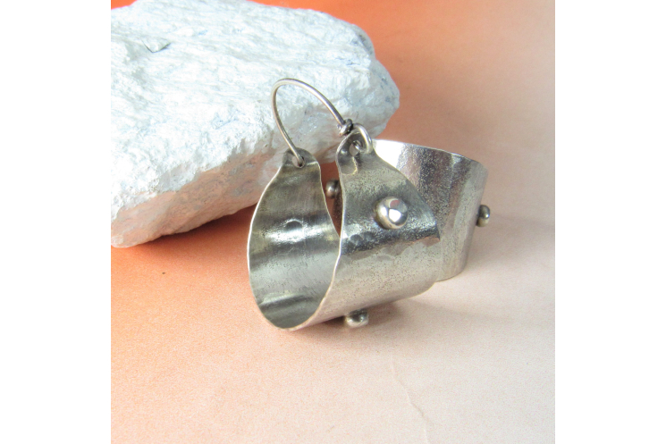 Rustic Sterling Silver Basket Hoop Earrings