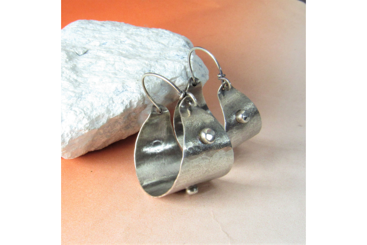 Rustic Sterling Silver Basket Hoop Earrings