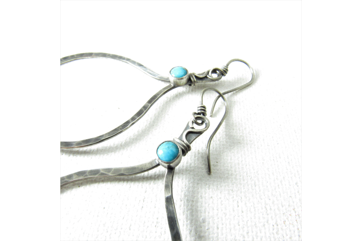 Large Sterling Silver And Turquoise Hoop Earrings