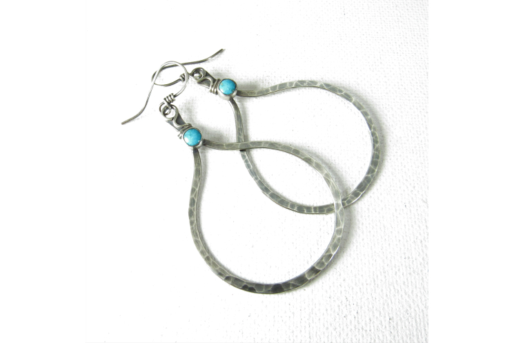 Large Sterling Silver And Turquoise Hoop Earrings