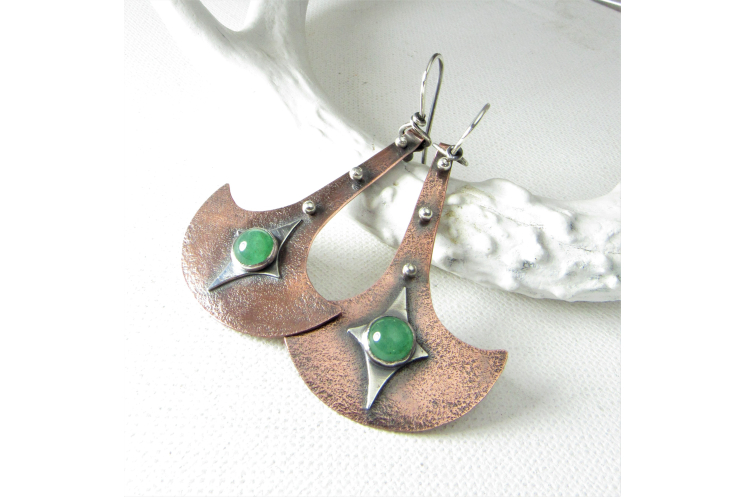 Tribal Inspired Green Adventurine Mixed Metal  Earrings