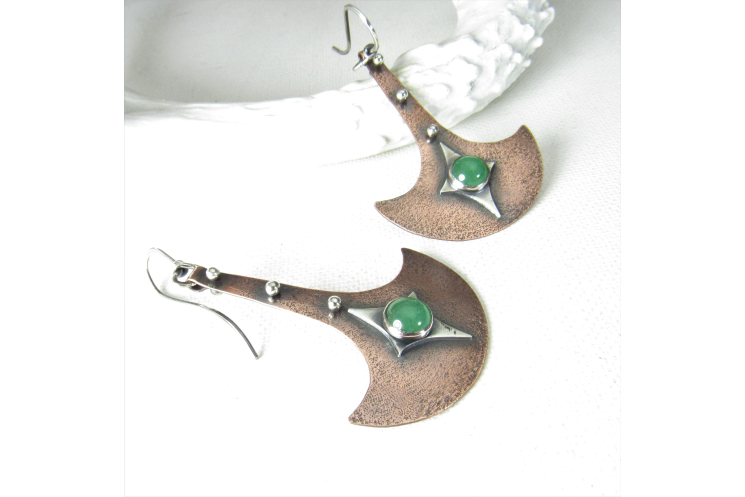 Tribal Inspired Green Adventurine Mixed Metal  Earrings