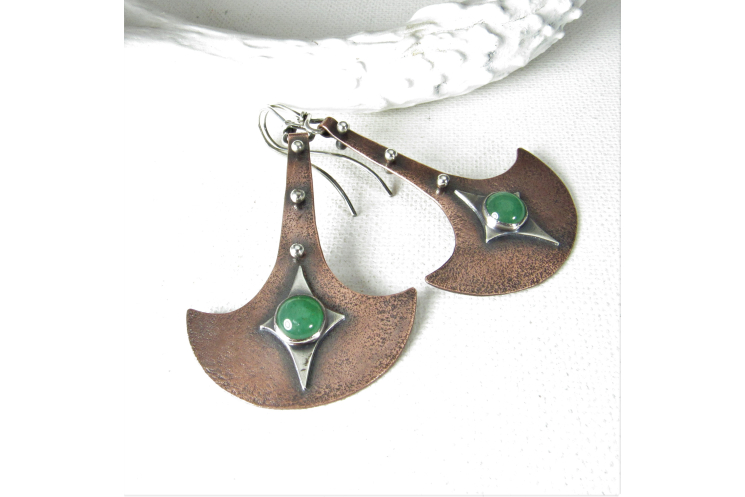 Tribal Inspired Green Adventurine Mixed Metal  Earrings