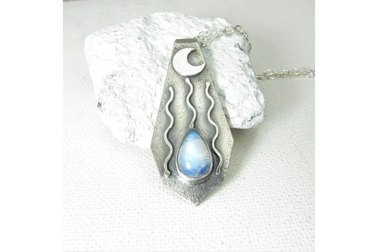 Moon Drop Sterling Silver And Moonstone Pendant Necklace