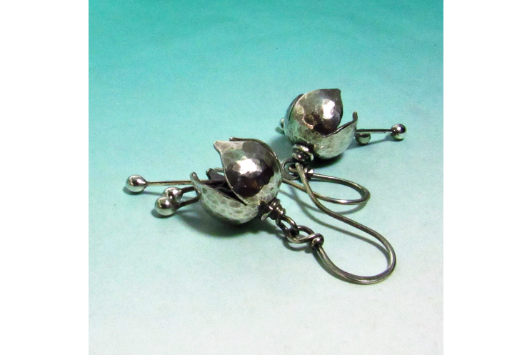 Small Argentium Bell Flower Earrings - 1