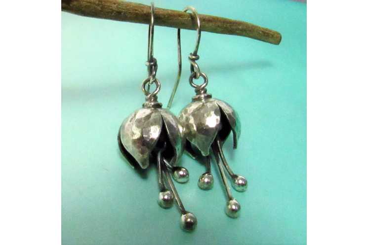 Small Argentium Bell Flower Earrings - 4