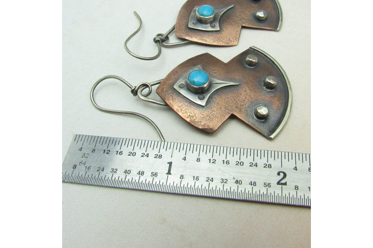 Turquoise, Copper And Sterling Silver Mixed Metal Earrings