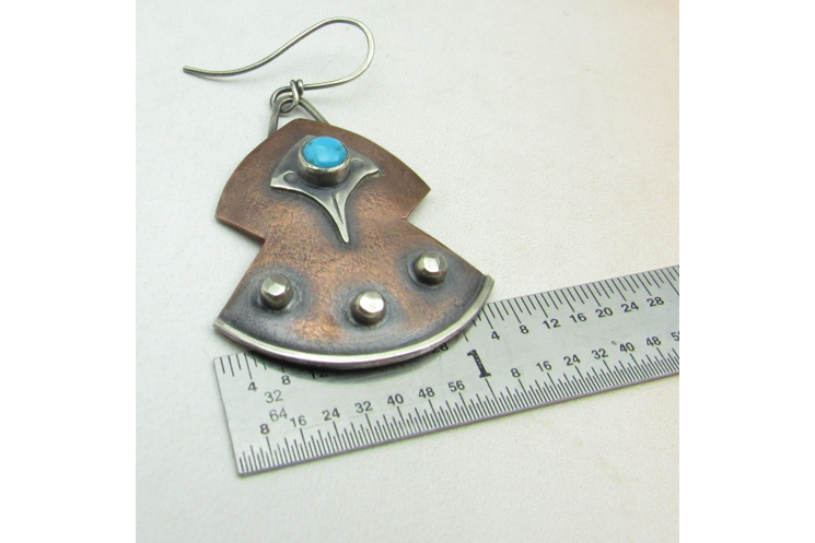 Turquoise, Copper And Sterling Silver Mixed Metal Earrings - image 5