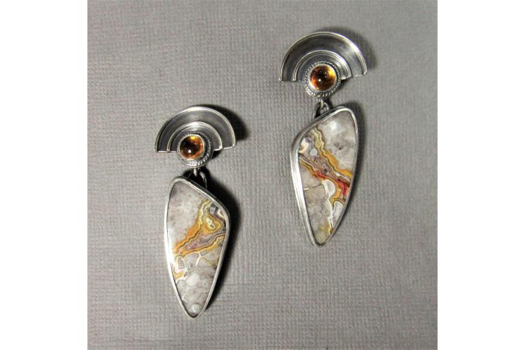 Citrine, Agate And Argentium Earrings