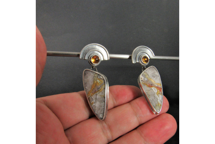 Citrine, Agate And Argentium Earrings