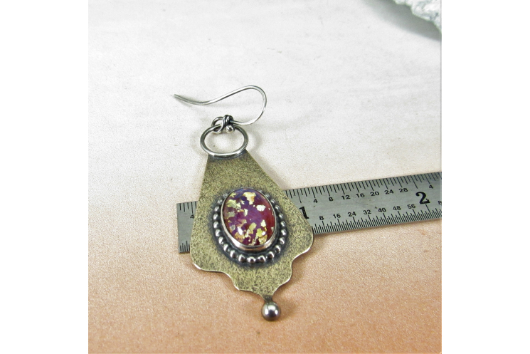 Exotic Bronze, Sterling Silver And Vintage Pink Glass Cabochon Earrings