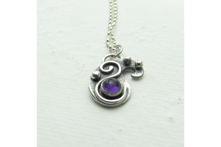 Petite Amethyst And Sterling Silver Paisley Necklace