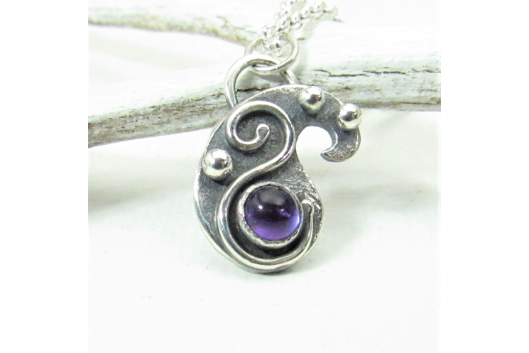 Petite Amethyst And Sterling Silver Paisley Necklace