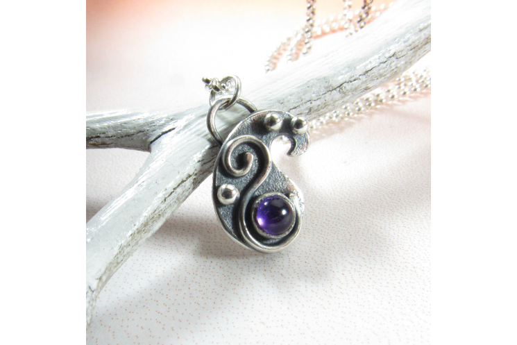 Petite Amethyst And Sterling Silver Paisley Necklace